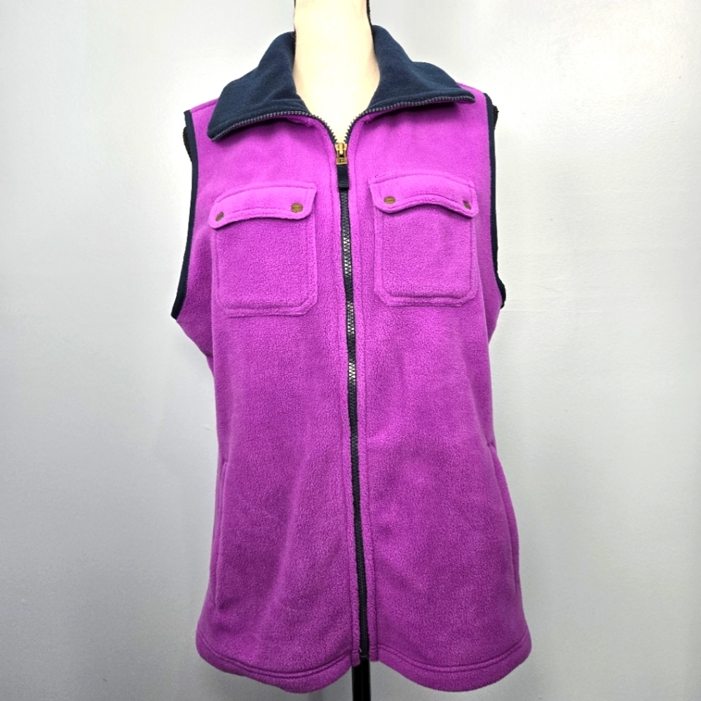 Chaps Womens Purple Fleece Full Zip Vest Size Large Snap Chest Pockets